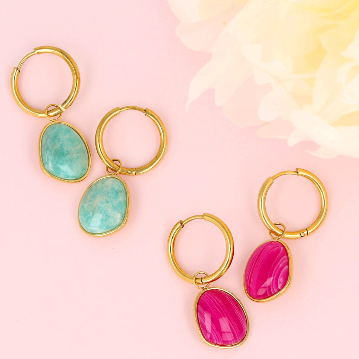 Goldener Ohrring mit kreativem Amazonit-Anhänger