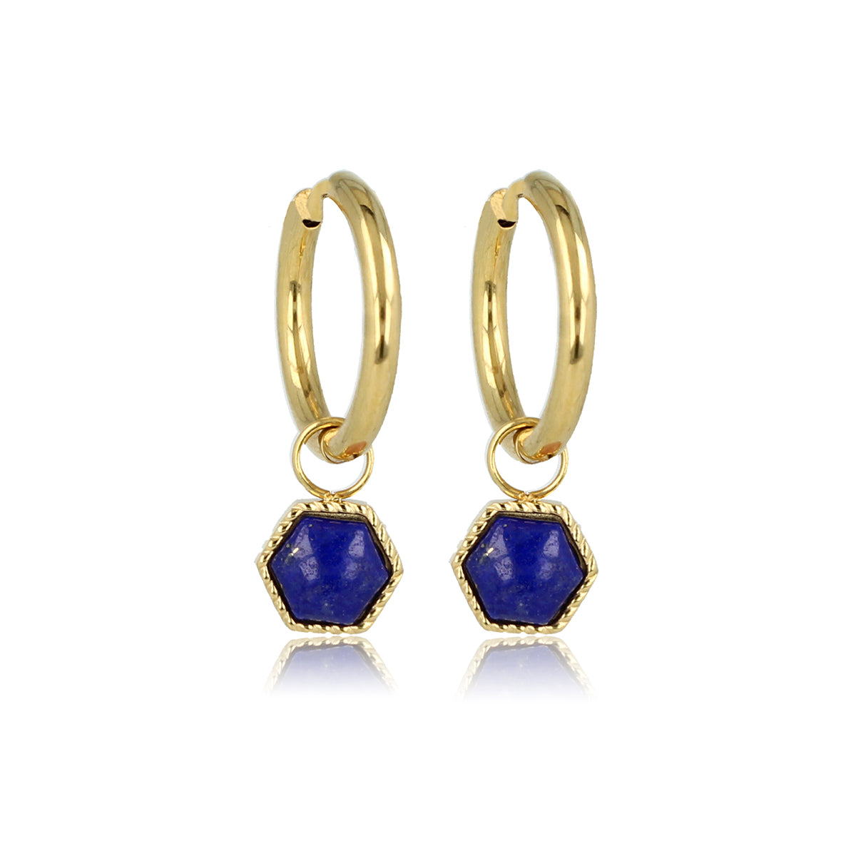 Gouden Zeshoek Oorbellen met Lapis Lazuli Pracht