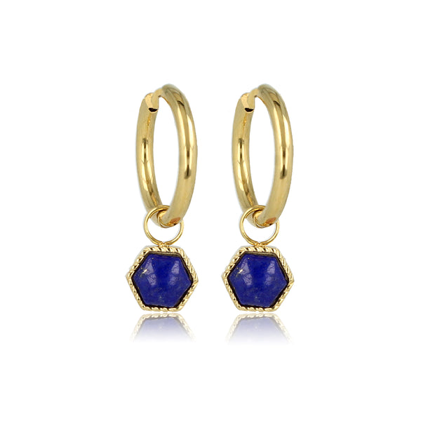 Gouden Zeshoek Oorbellen met Lapis Lazuli Pracht