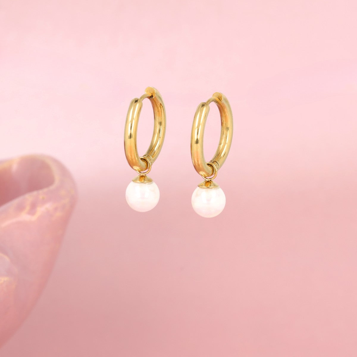 Elegant Gold Earrings with White Pearl Charm