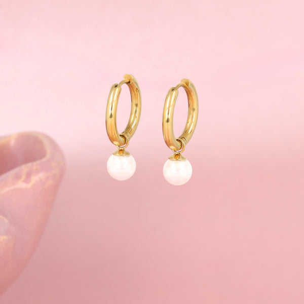 Elegant Gold Earrings with White Pearl Charm