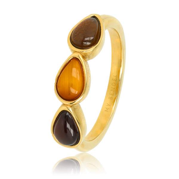 Druppel Ring met Edelstenen • Tiger Eye, Brown Quartz & Agate