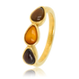 Druppel Ring met Edelstenen • Tiger Eye, Brown Quartz & Agate