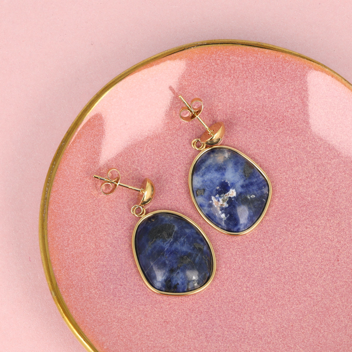 Gouden Oorbel met Lapis Lazuli Ronde Hanger