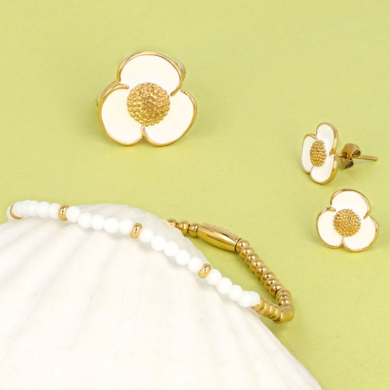 Radiant Golden Ear Stud with White Epoxy Flower Detail