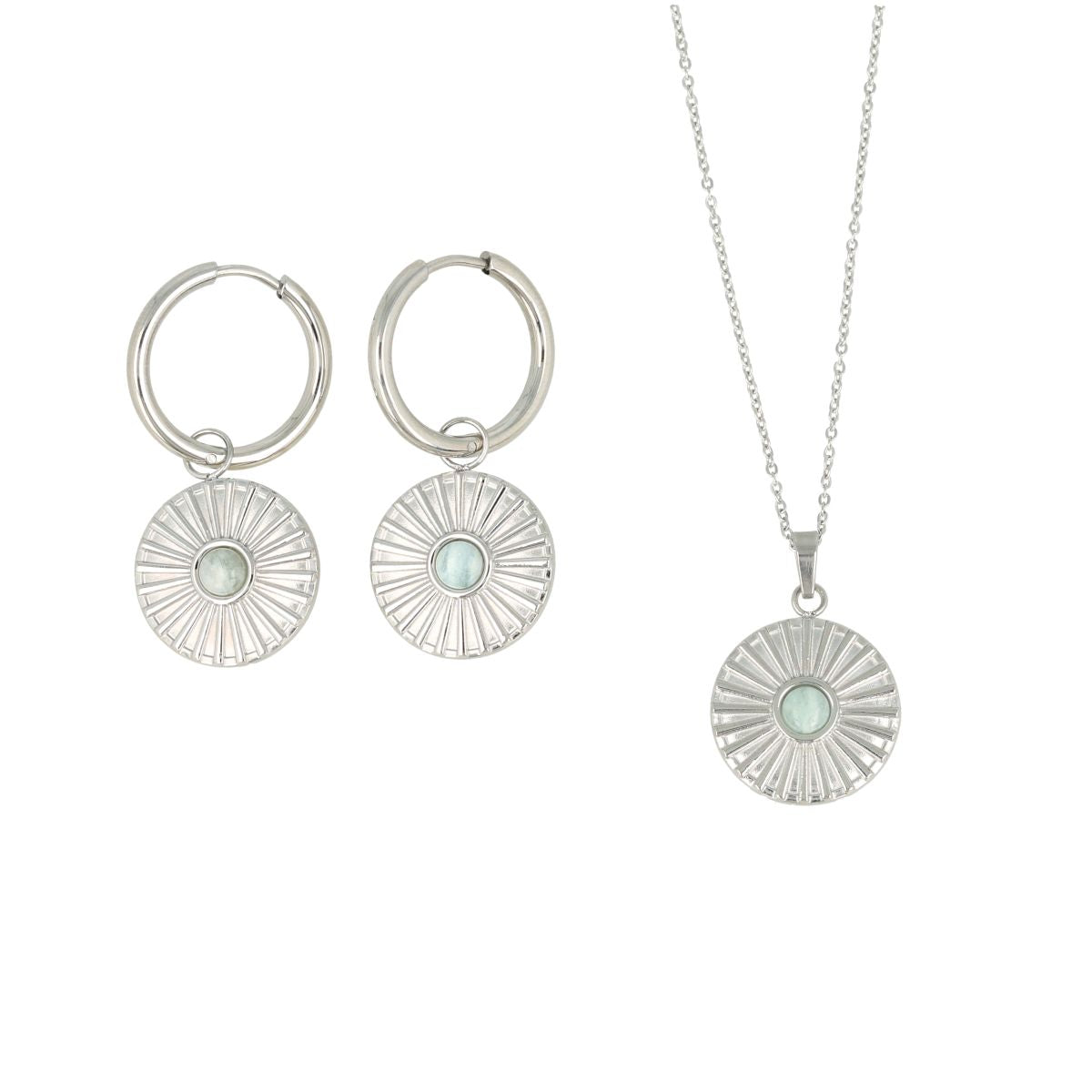 Amazoniet sieraden set zilver - zonnetjes hanger