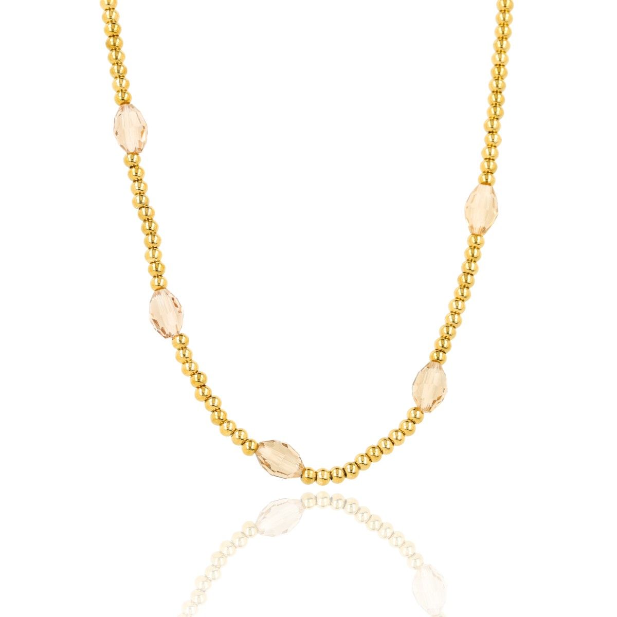 Kette mit facettierten ovalen Perlen • Champagner