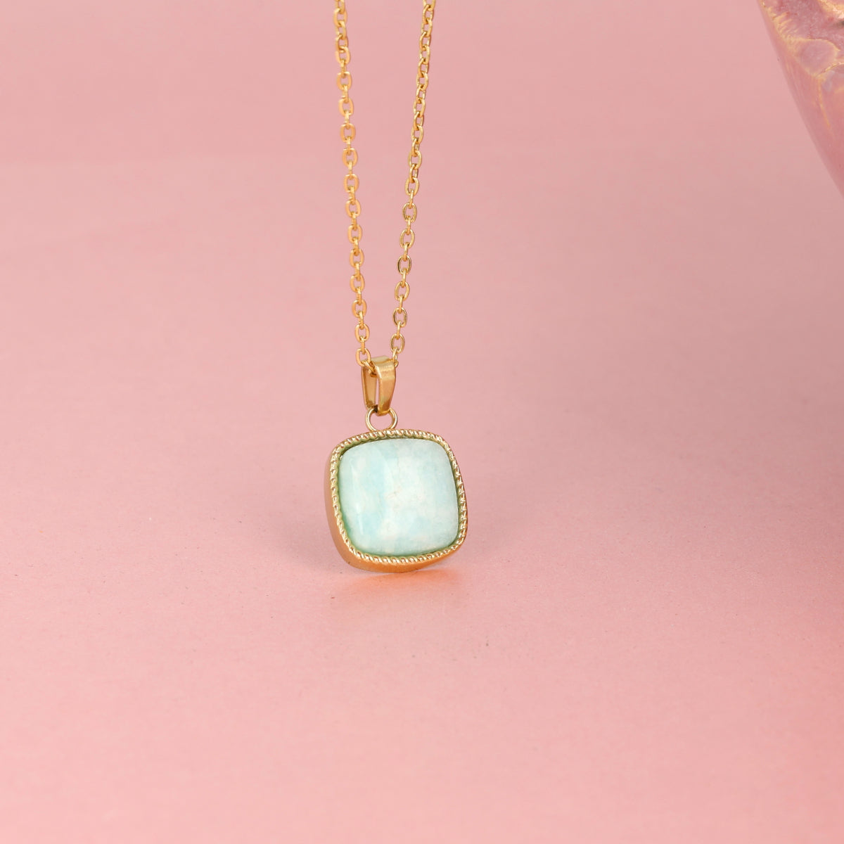 Gouden Ketting met Vierkante Amazonite Hanger