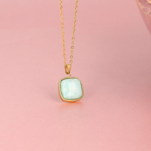 Gouden Ketting met Vierkante Amazonite Hanger