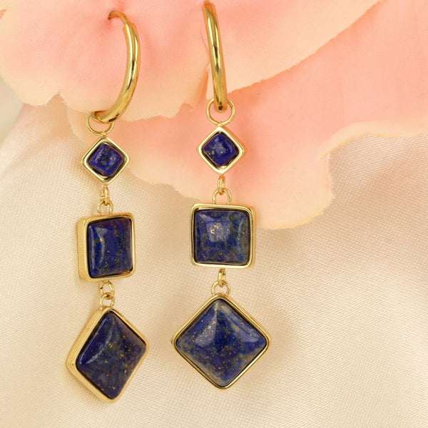 Elegant Gold Earring with Lapis Lazuli Stones