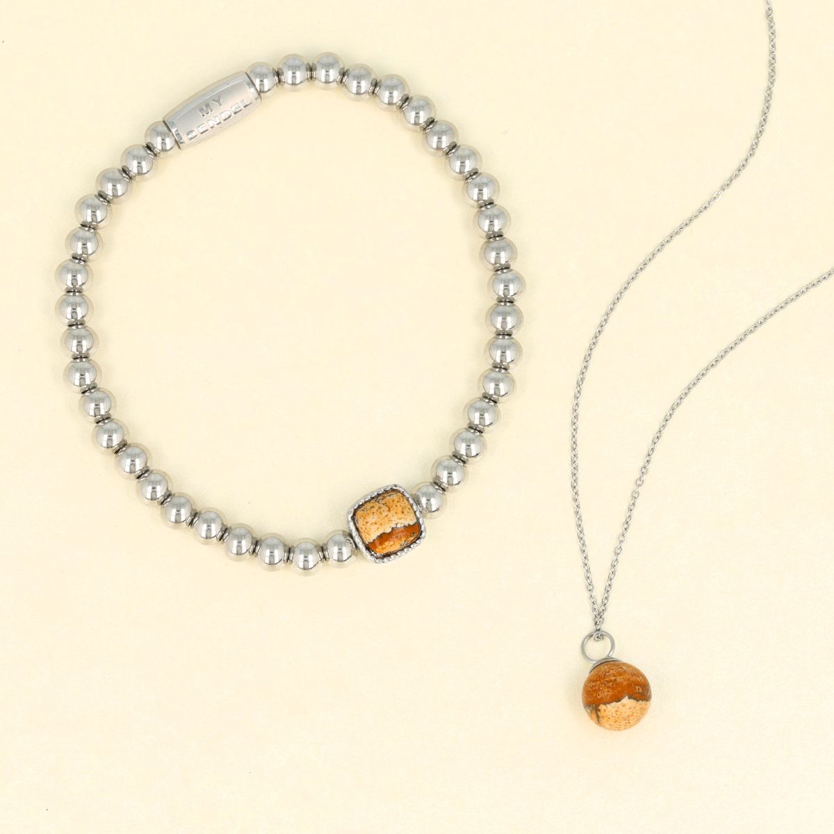 Silver jewelry set with Picture Jasper