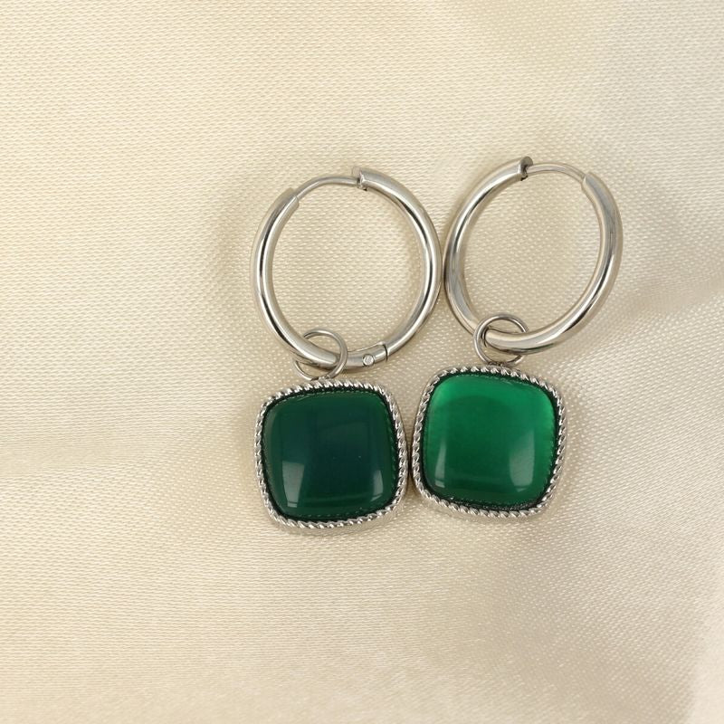 Silver Earring with Majestic Green Agate 38mm