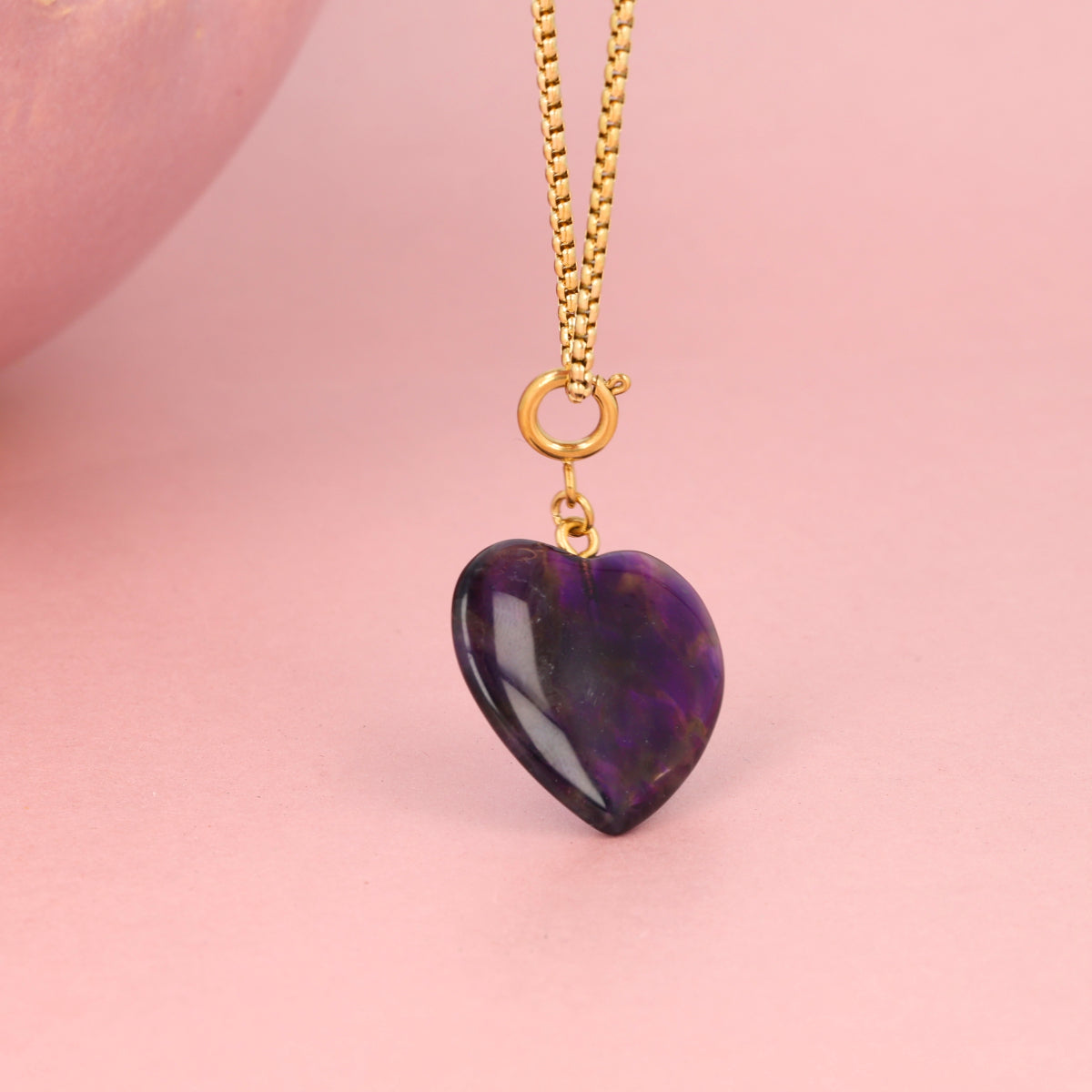 Kette mit Herzanhänger • Amethyst • 80 cm