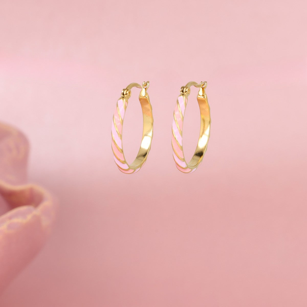 Radiant Golden Earrings with Pink and Lilac Epoxy