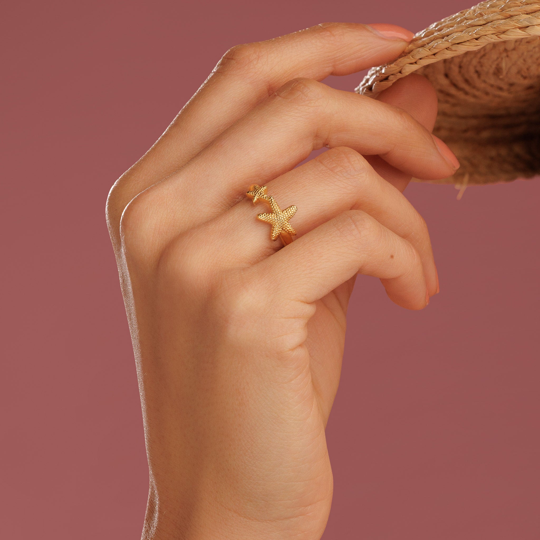 Gold ring - two gold starfish - summery look
