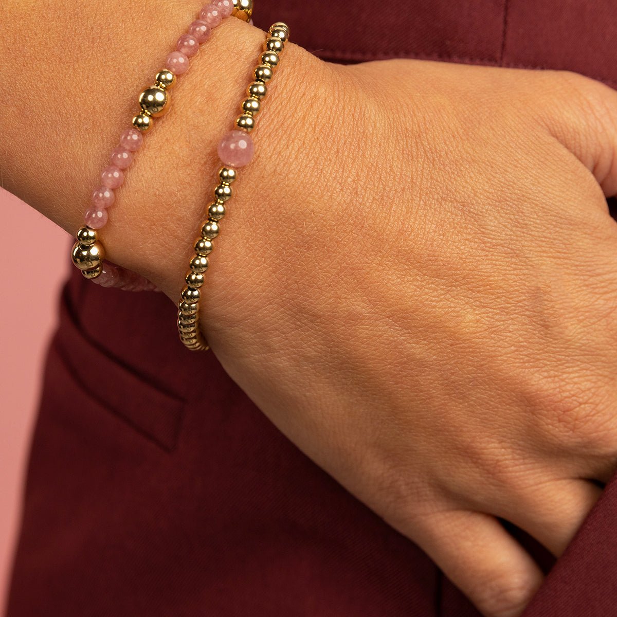 Gouden kralen armband met Berry Quartz - My Bendel - My Bendel