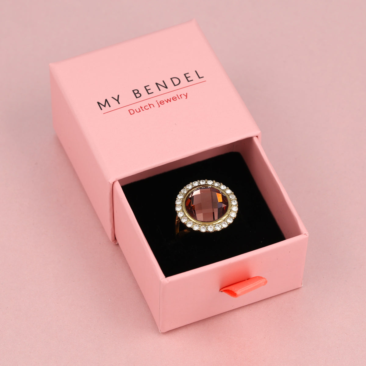Elegant Ring with Round Glass Stone & Zirconia • Ruby Wine