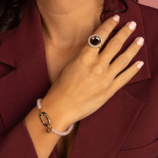 Rose Quartz armband – Edelsteen & stainless steel 14k goud