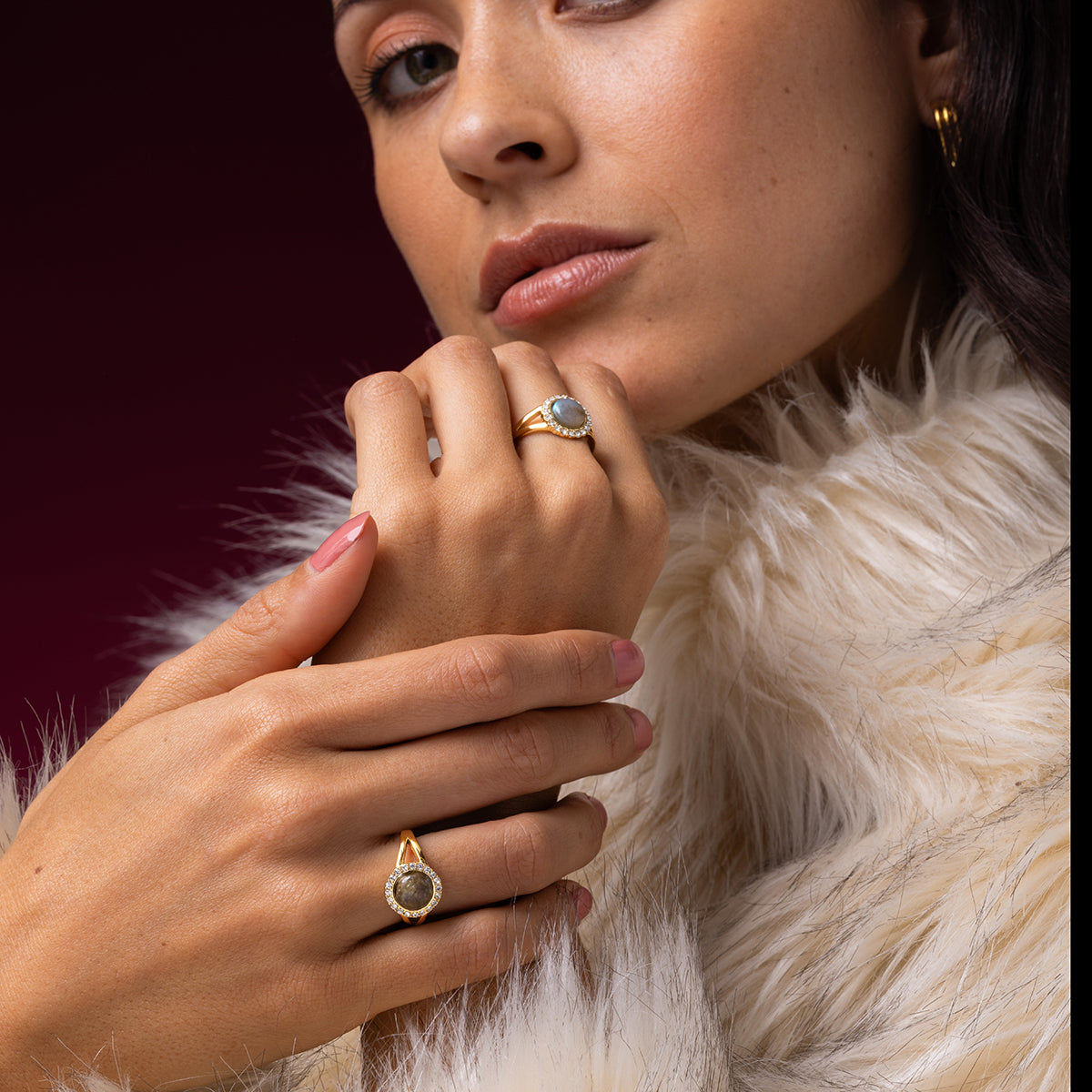 Elegante Ring met Edelsteen & Zirkonia • Labradorite