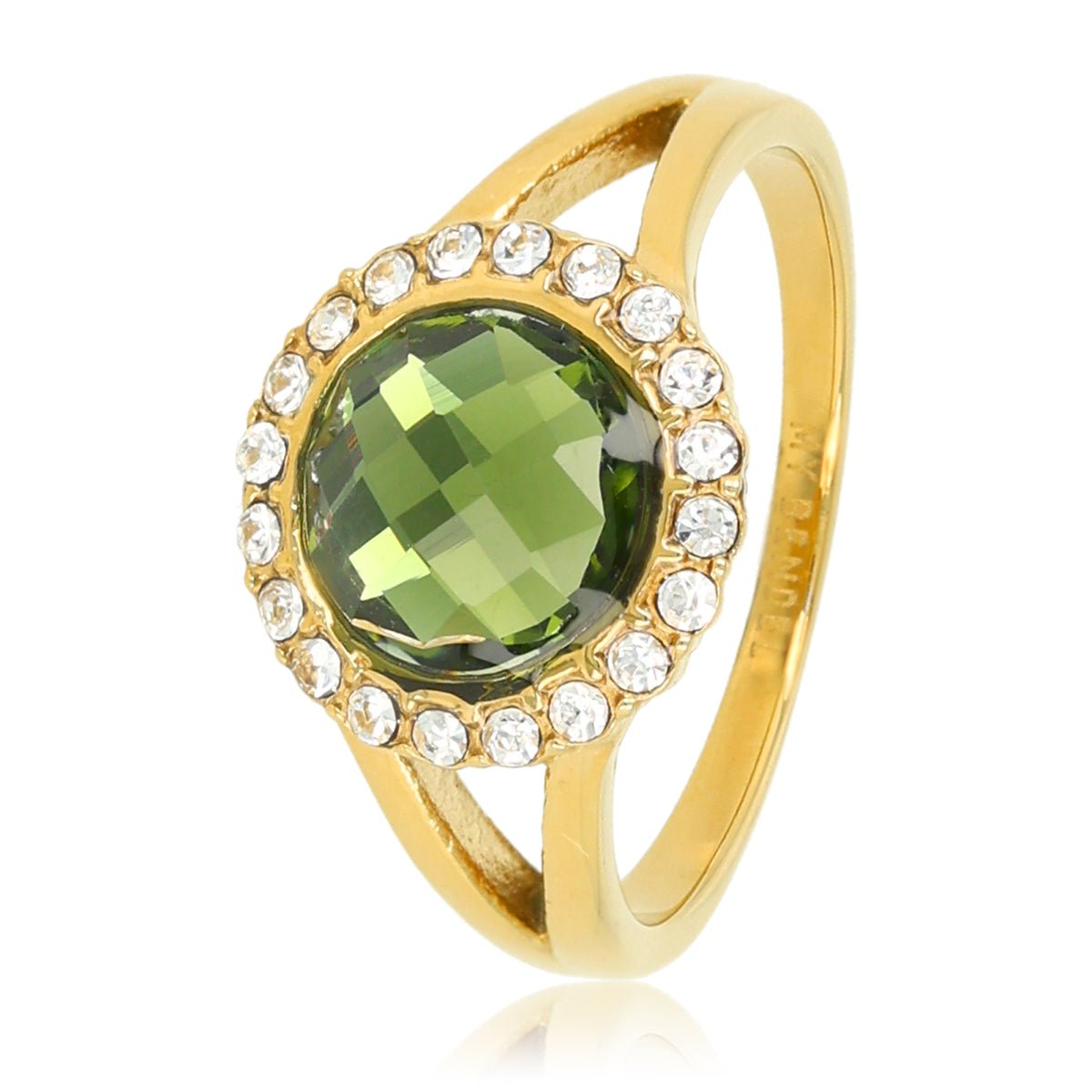Groene glassteen ring met zirkonia - My Bendel - My Bendel