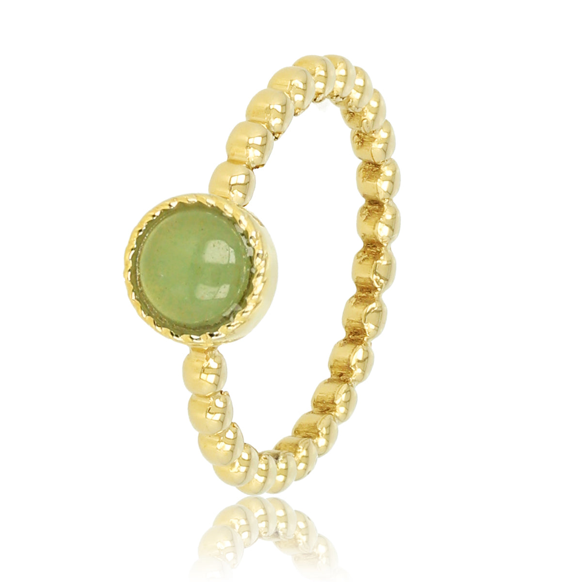 Green Aventurine Ring with Beads - Gold-Colored & Green