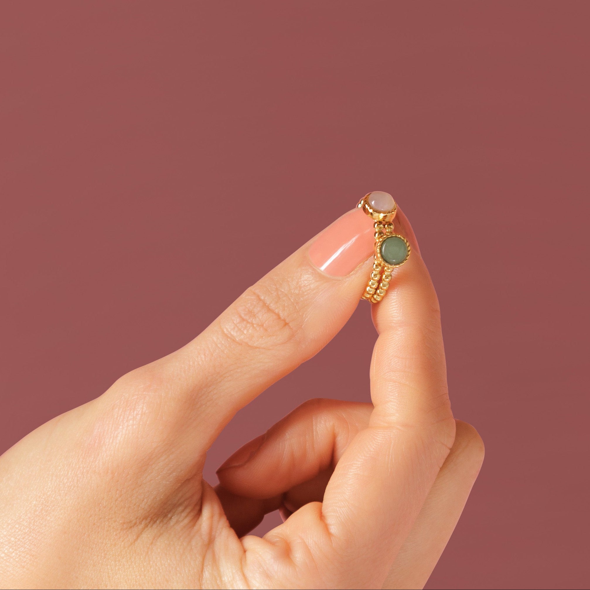 Beaded Ring with Round Gemstone • Green Aventurine