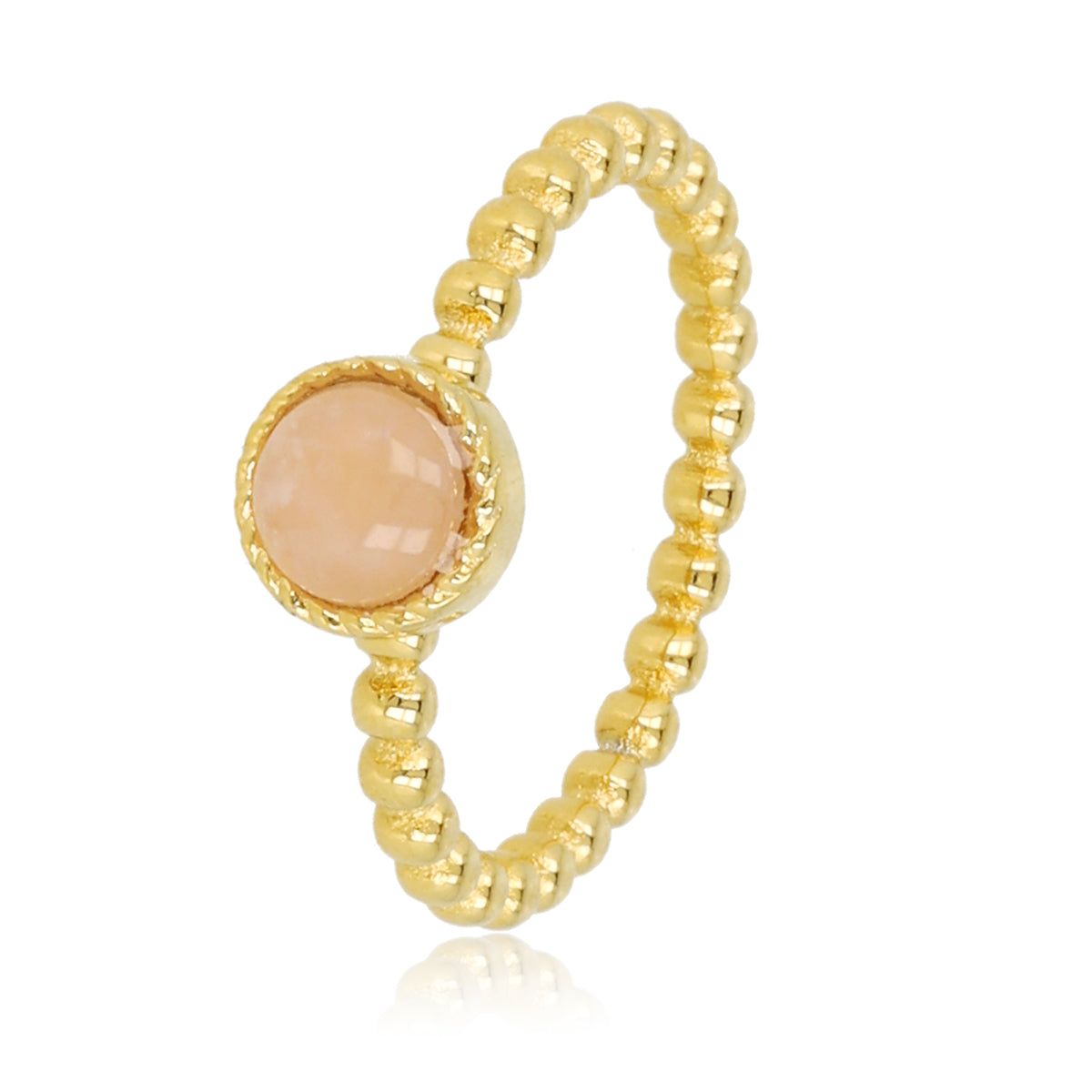 Beaded Ring with Round Gemstone • Rose Quartz