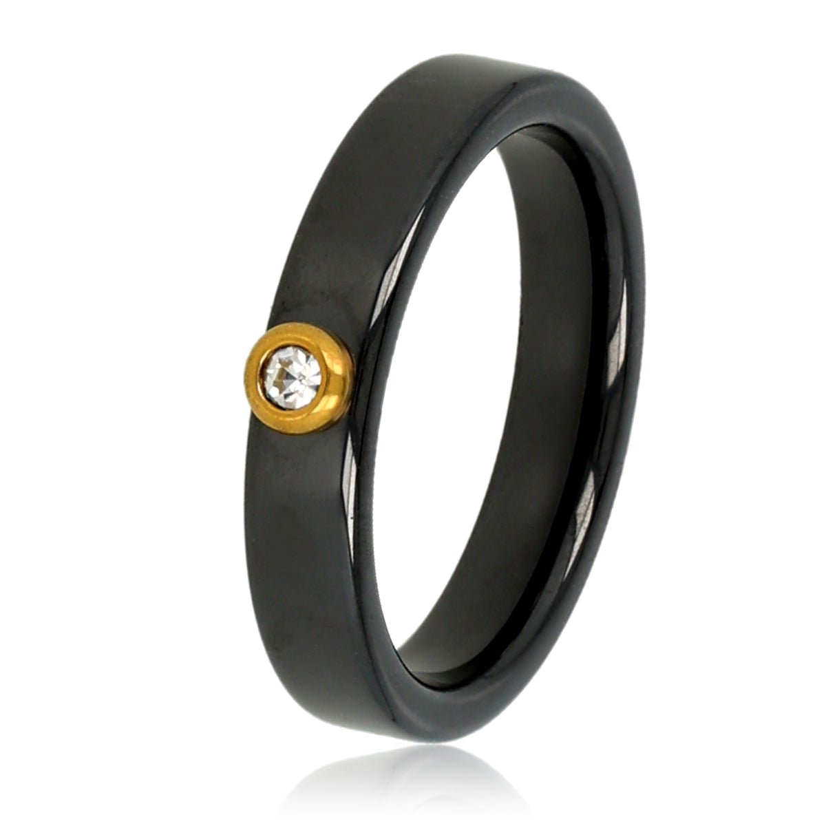 Zwarte Keramieken Ring met Goudaccent en Zirkonia - My Bendel