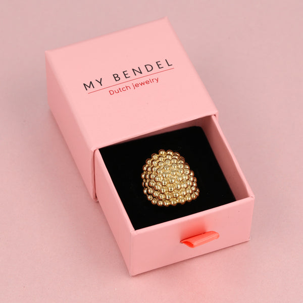 Bold Ring Gold – Beaded Design 15 mm