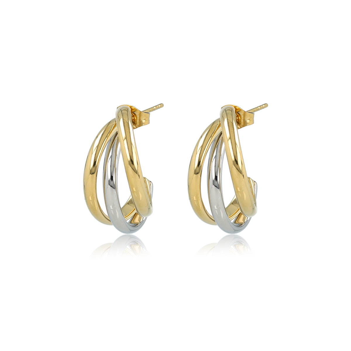 Oorbellen bicolor gedraaid – staal en goud