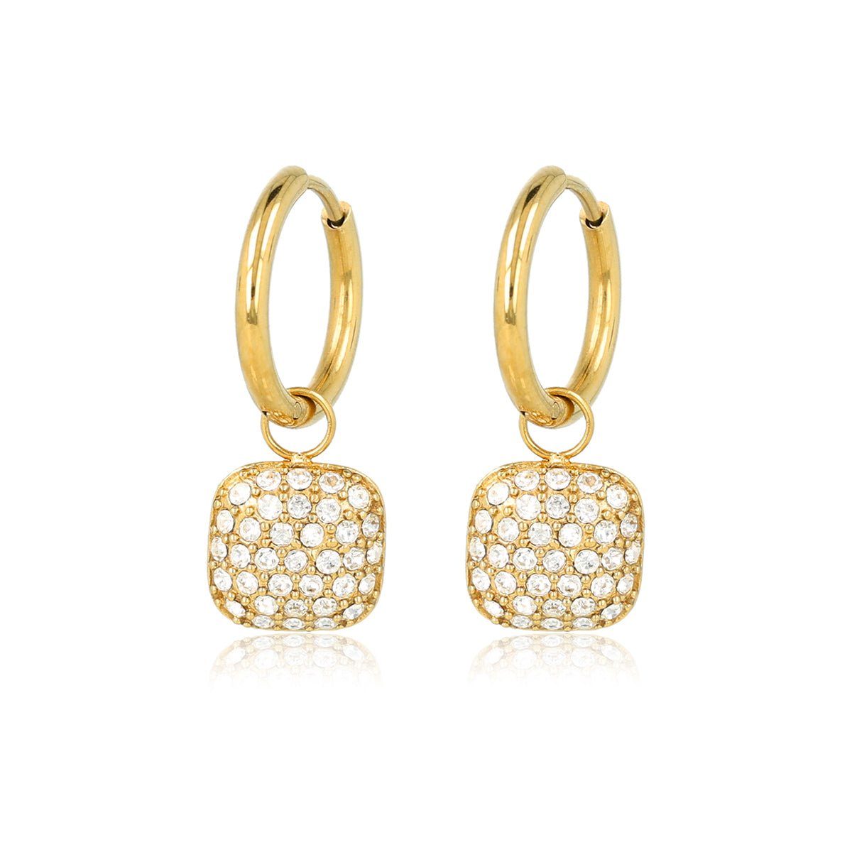 Gouden oorringen met vierkante zirkonia hanger - My Bendel