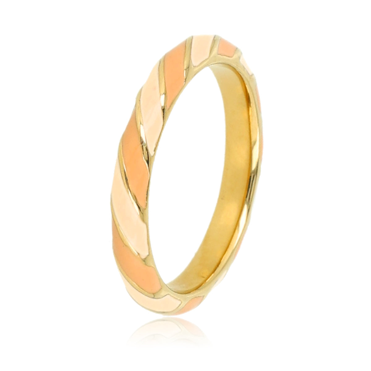 Golden Resin Ring with Stripes - Beige & Brown