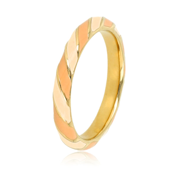 Gouden Epoxy Ring met Streepjes - Beige & Bruin