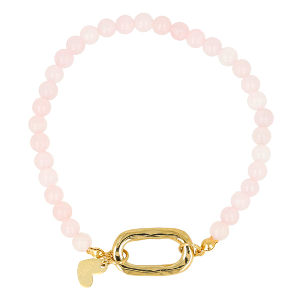 Rose Quartz armband – Edelsteen & stainless steel 14k goud