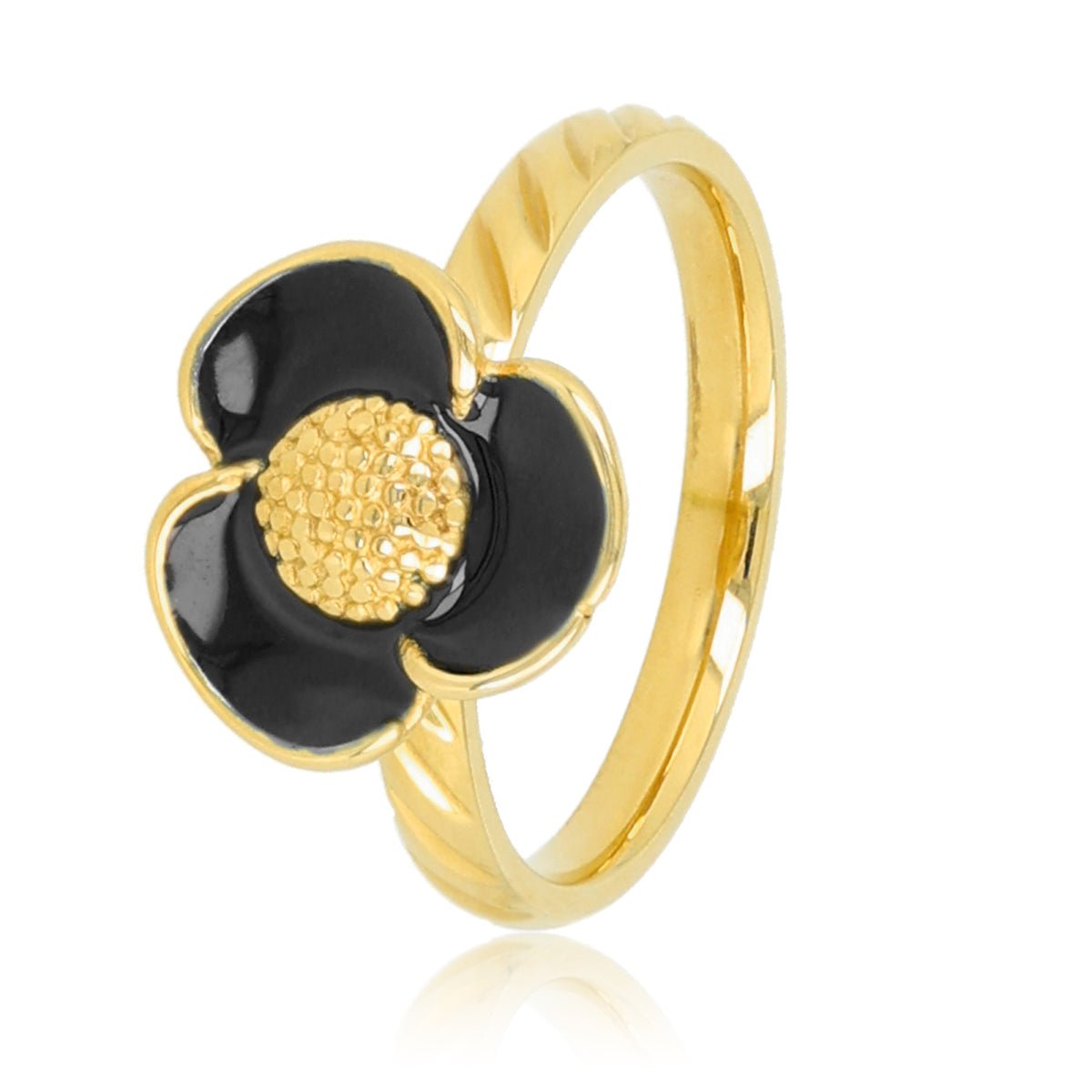 Luxe bloemenring zwart - stainless steel - My Bendel