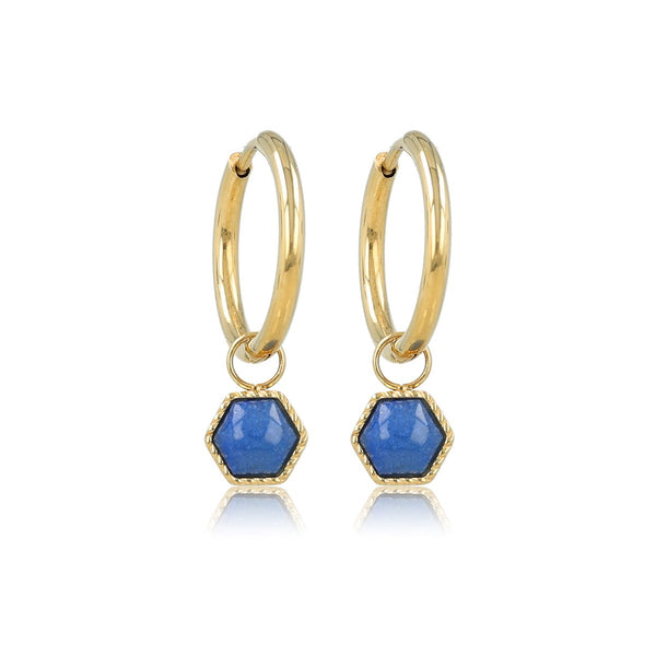 Oorringen met zeshoek Blue Aventurine hanger - My Bendel