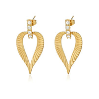 Gouden oorbellen met hartvormige hanger en zirkonia