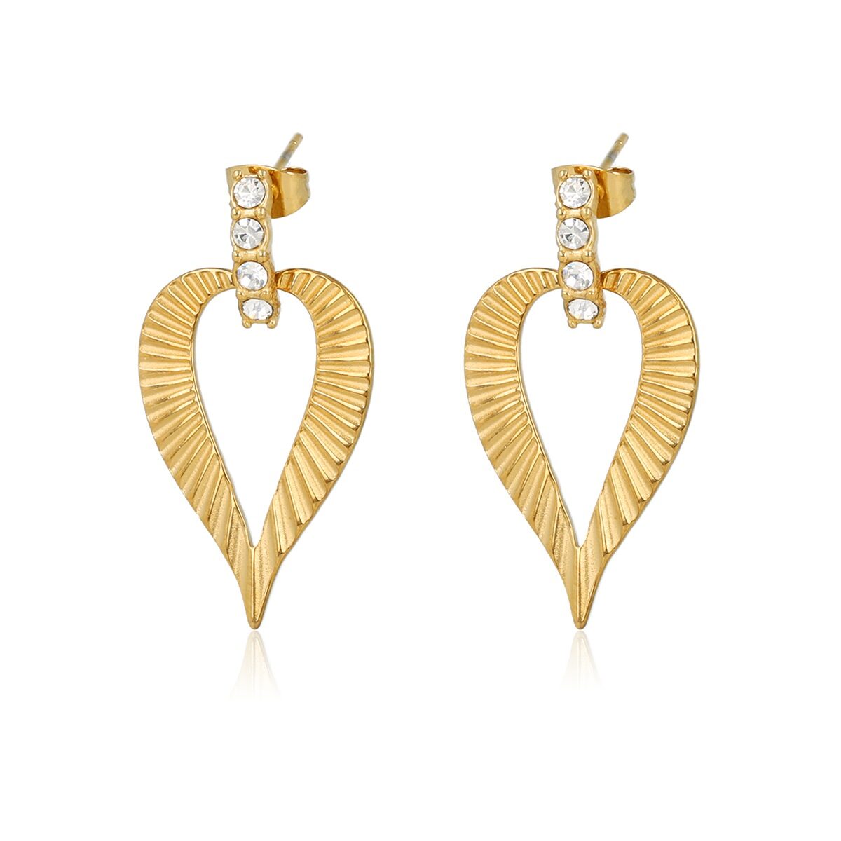 Goldene Ohrringe mit herzförmigem Anhänger und Zirkonia