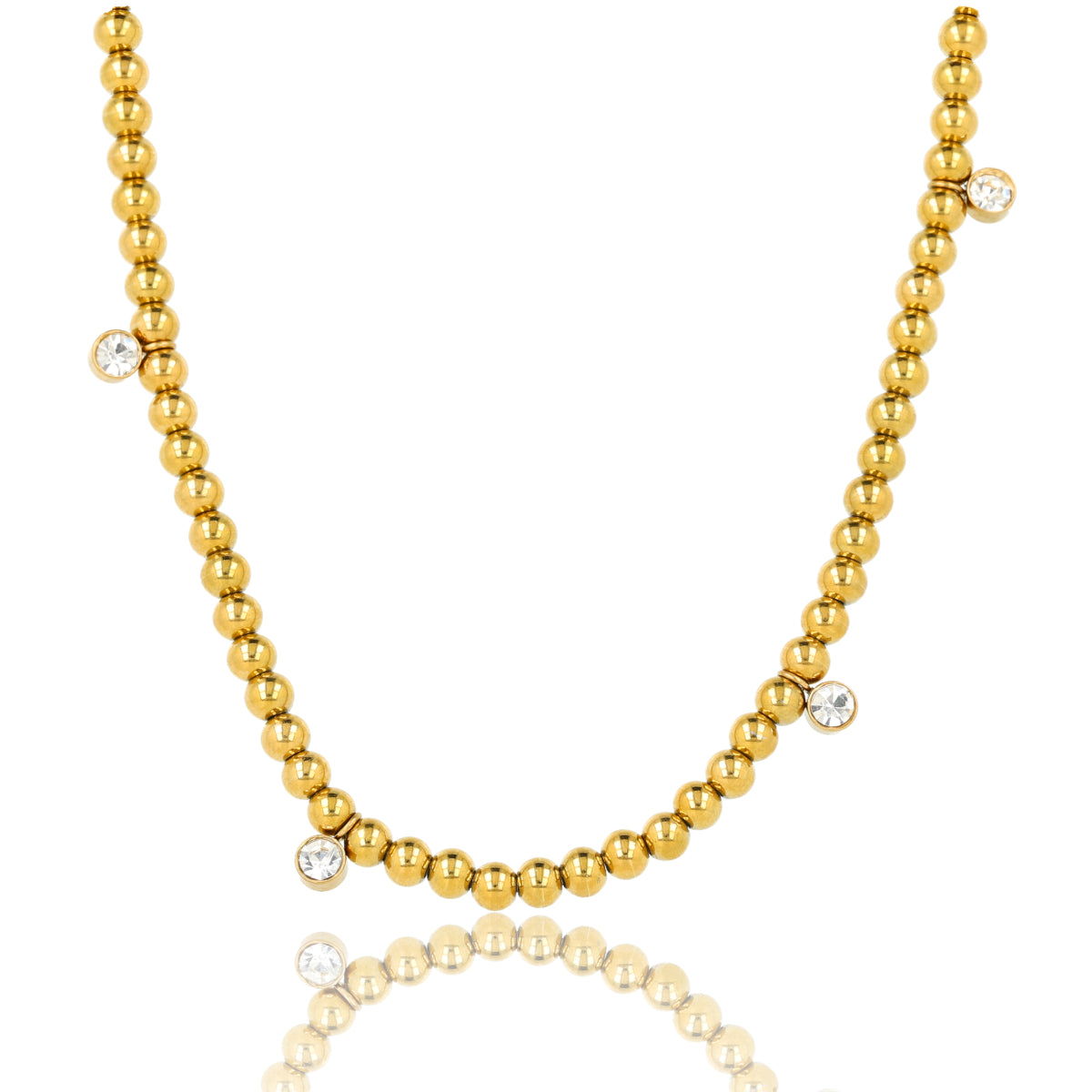 Stralende gouden kralenketting met zirkonia
