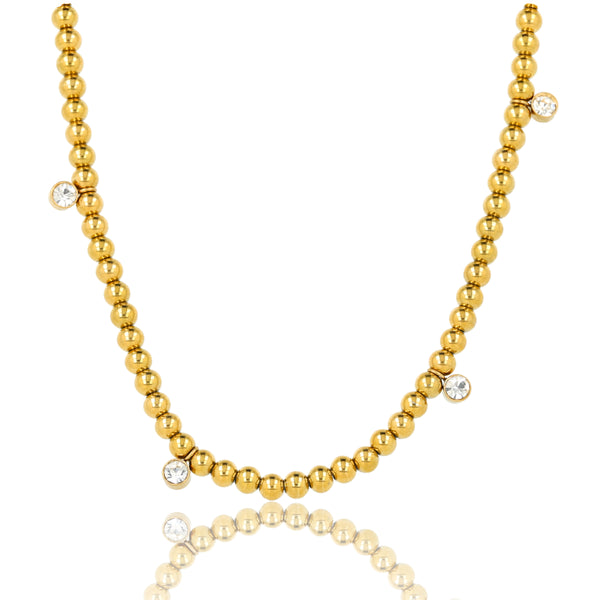 Stralende gouden kralenketting met zirkonia