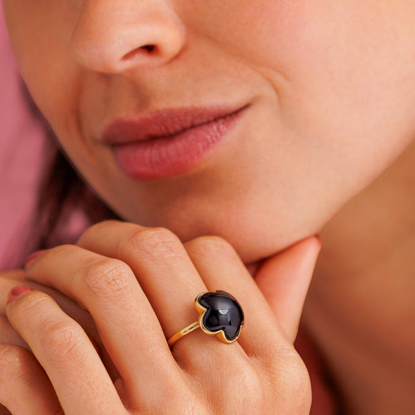 Golden Flower Ring - Onyx