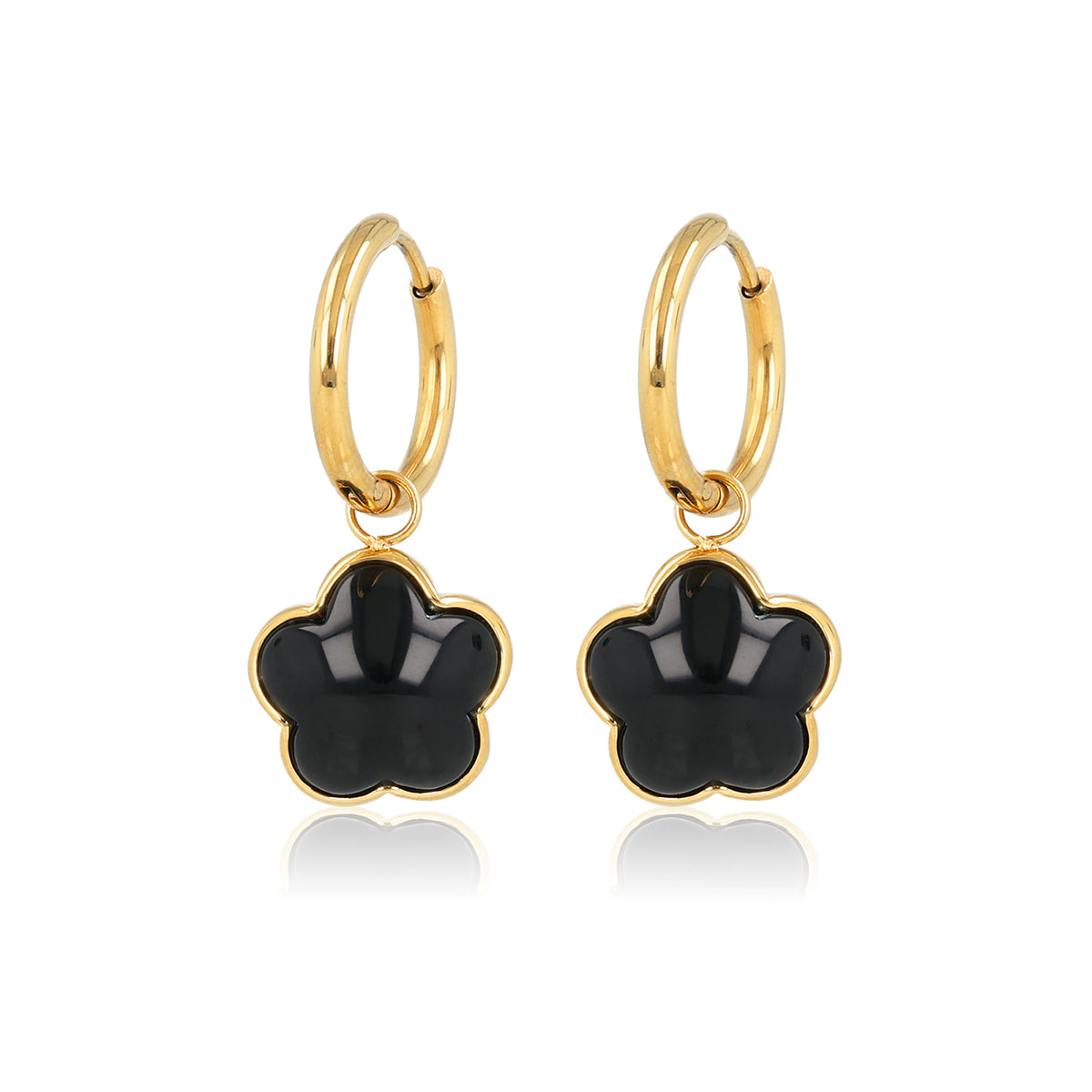 Oorbellen met Bloem Hanger • Onyx