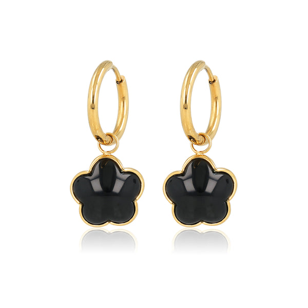 Earrings with Flower Pendant • Onyx