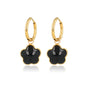 Golden Earring with Onyx Pendant in Flower Pattern - Gold-Colored & Black