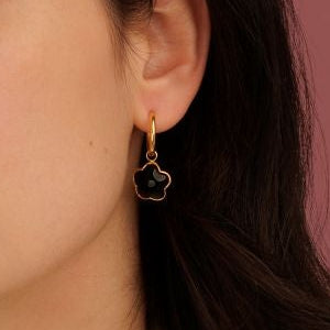 Oorbellen met Bloem Hanger • Onyx