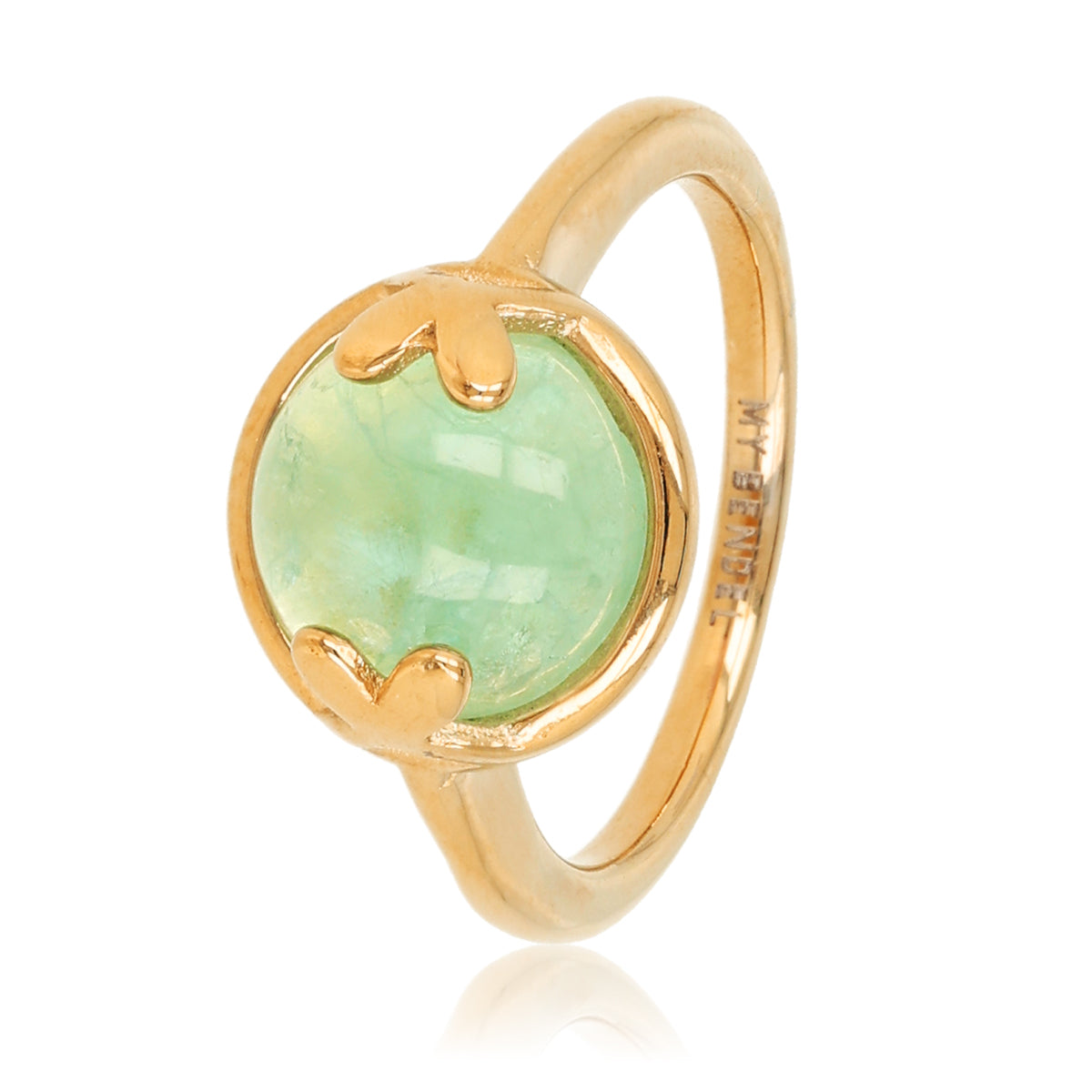 Ring met Hartjesdetail en Ronde Edelsteen • Groene Fluoriet