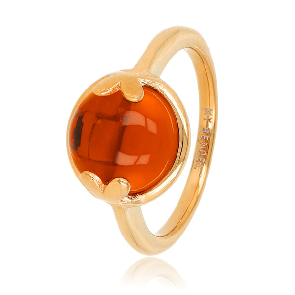 Ronde Ring met Hartjesdetail - Goudkleurig & Amber