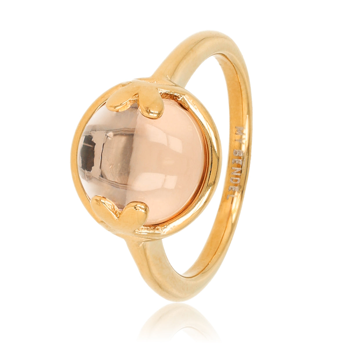 Ring with Heart Detail and Round Glass Stone • Champagne