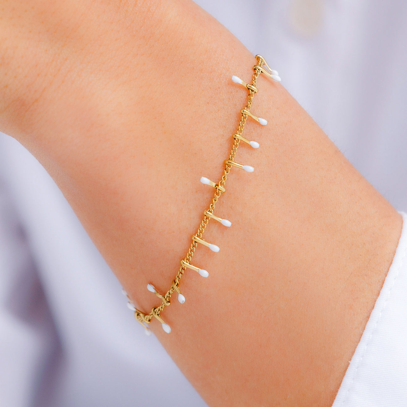 Delicate Charm Bracelet with Playful Rods - Gold-Colored & White