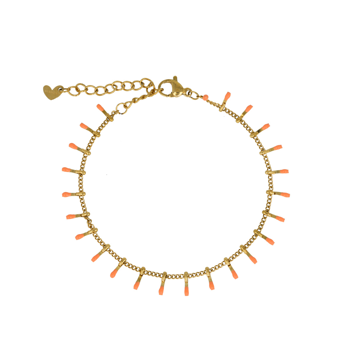 Delicate Charm Bracelet with Playful Rods - Gold-Colored & Orange